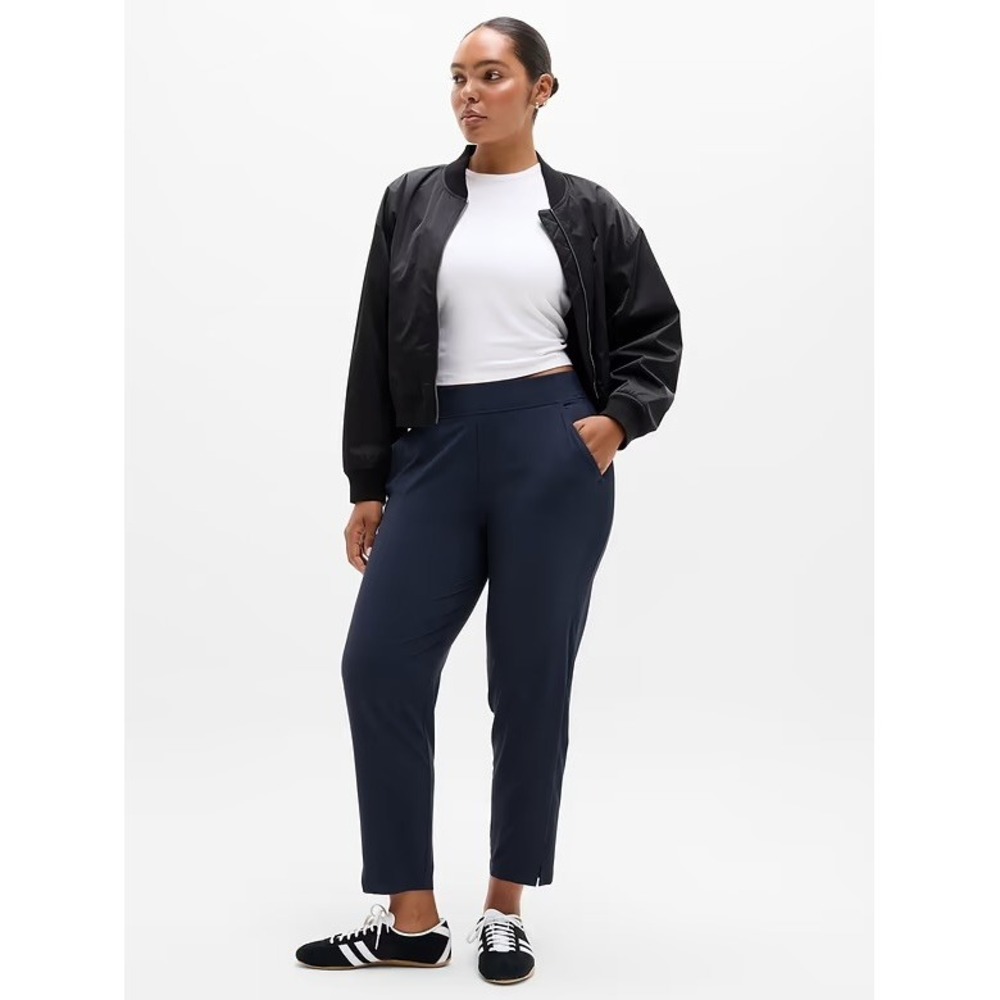 Athleta Brooklyn Ankle Pant Athleisure Navy Blue 14 Ribbed Waistband